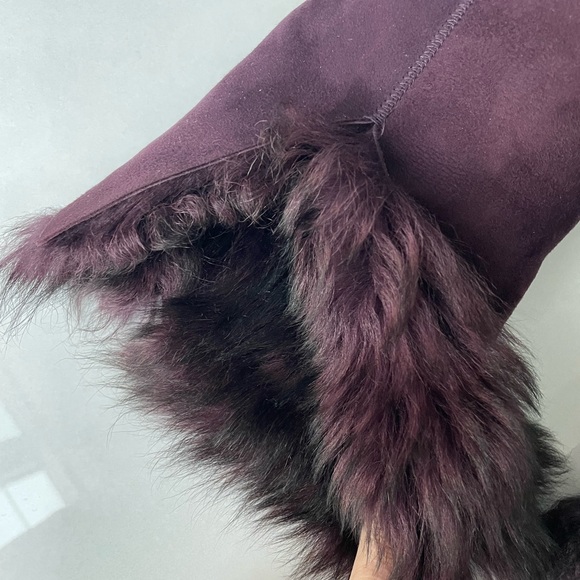 French genuine fur shearling jacket coat maroon deep purple Sz 2 small - Picture 3 of 12